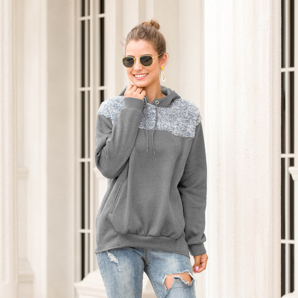 Women Grey Colourblocked Hooded Sweatshirt