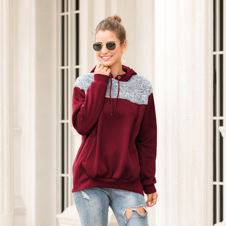 Women Maroon Colourblocked Hooded Sweatshirt
