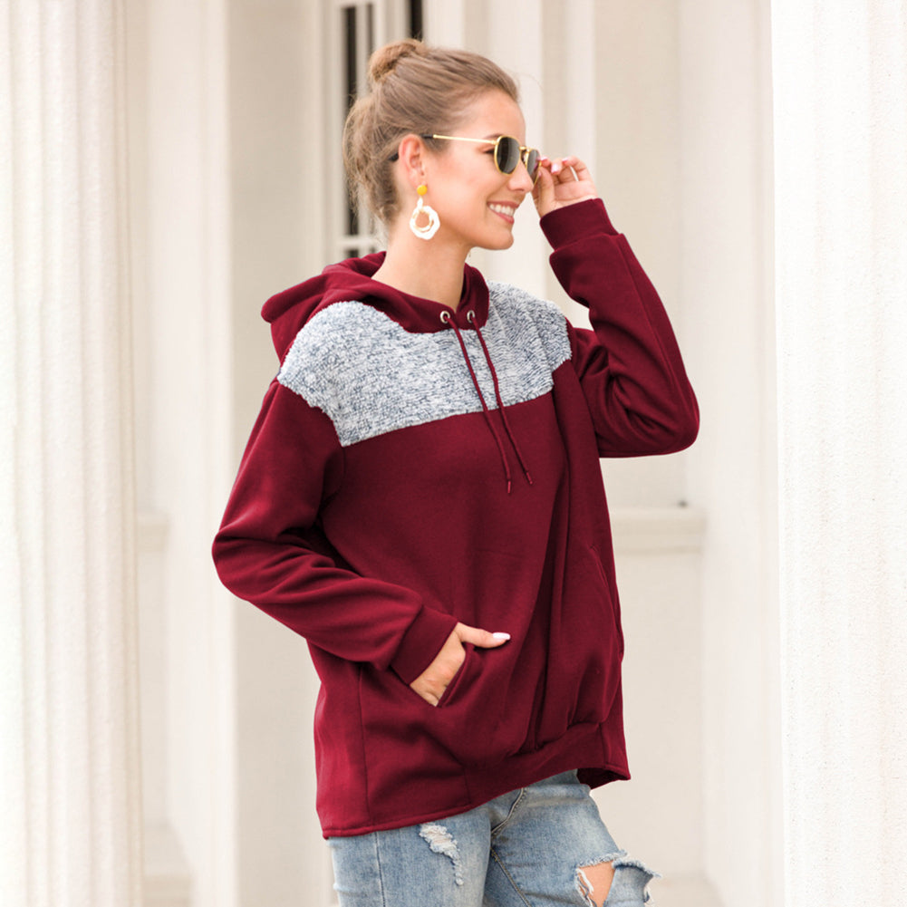 Women Maroon Colourblocked Hooded Sweatshirt