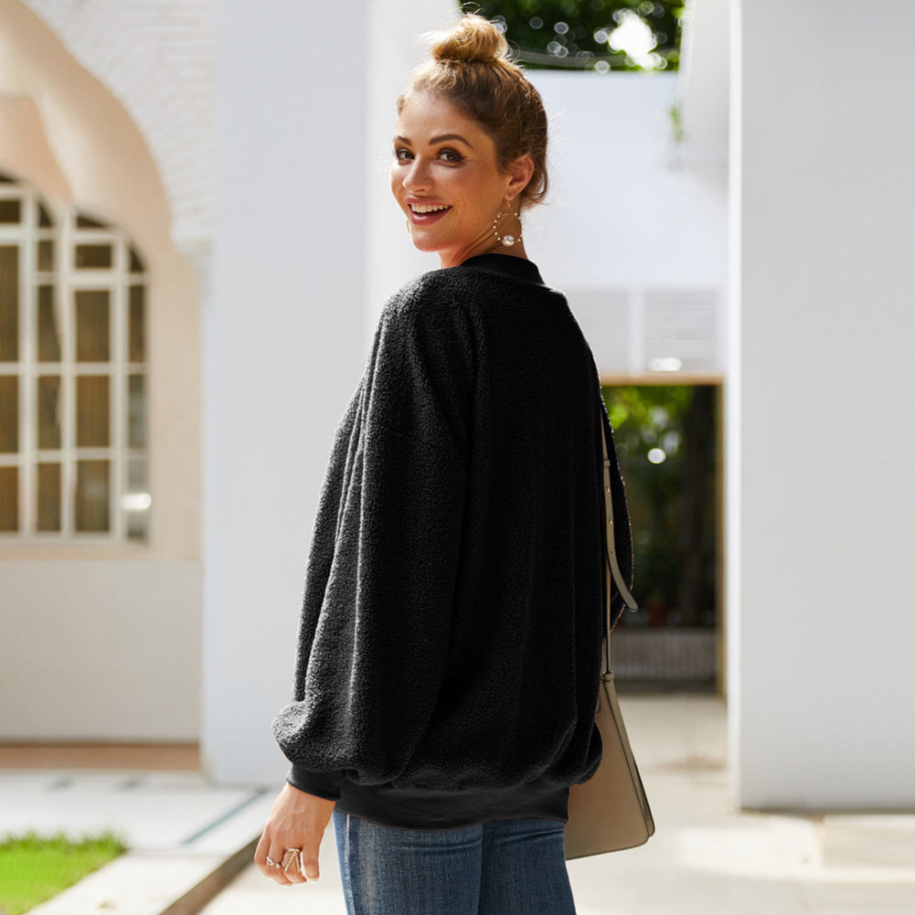 Women Black Long Sleeves Sweatshirt