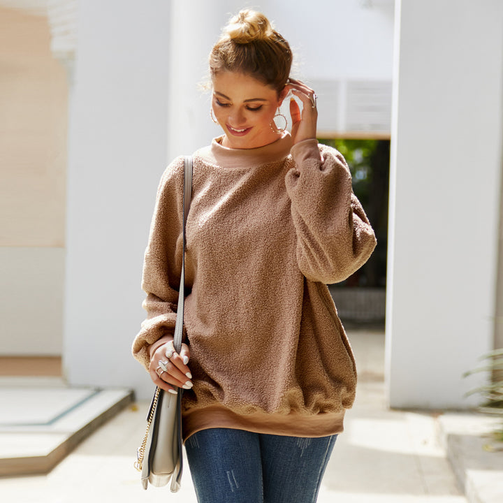 Women Khaki Long Sleeves Sweatshirt