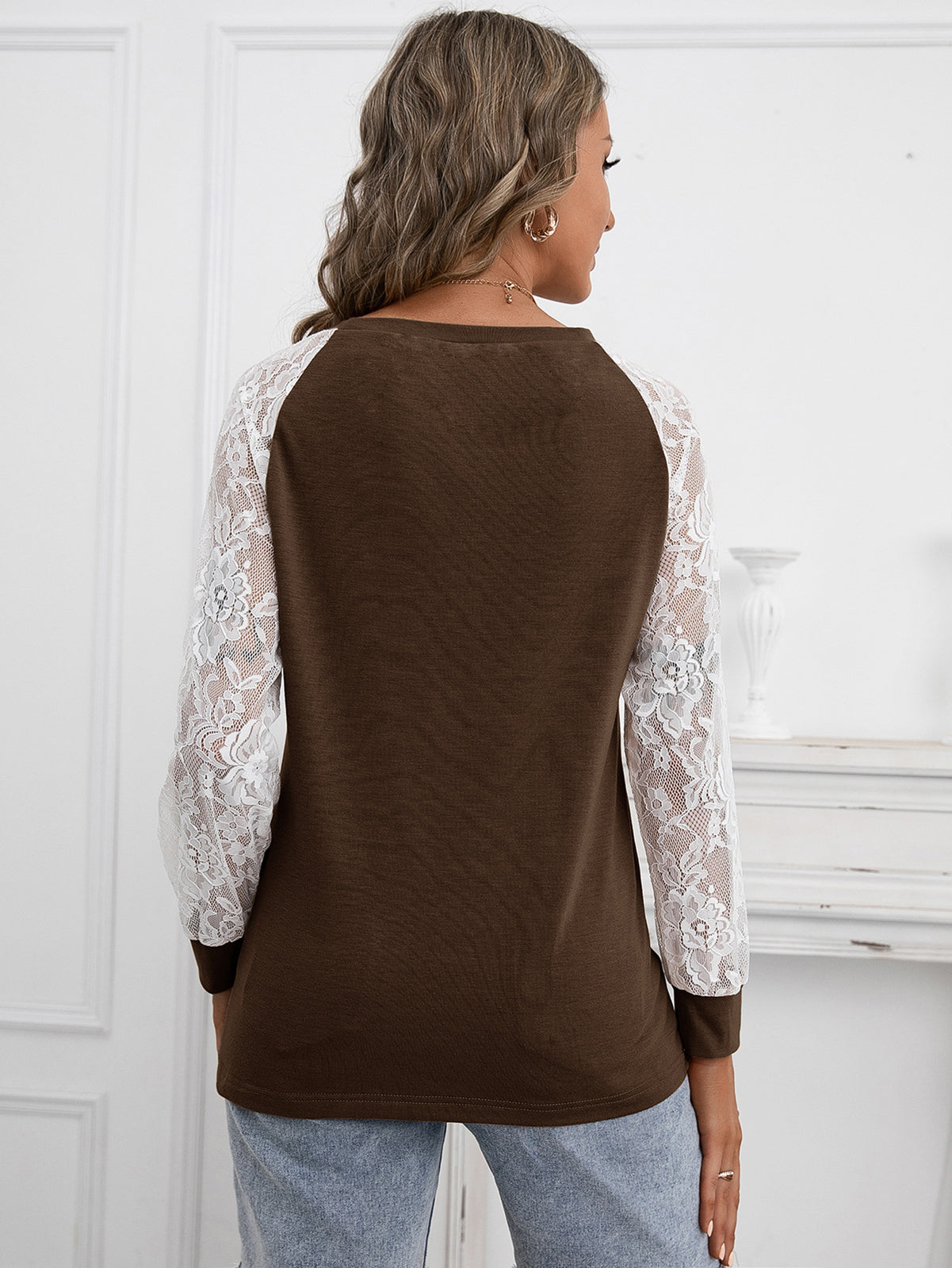 Brown Lace Sleeve Top