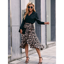 Brown Printed Wrap Midi Length Skirt