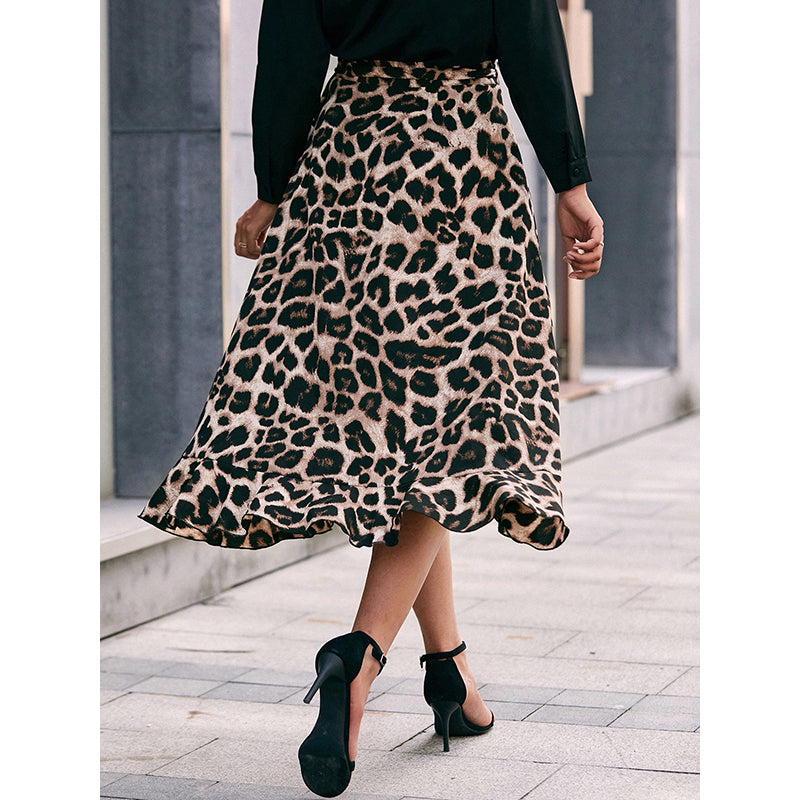 Brown Printed Wrap Midi Length Skirt