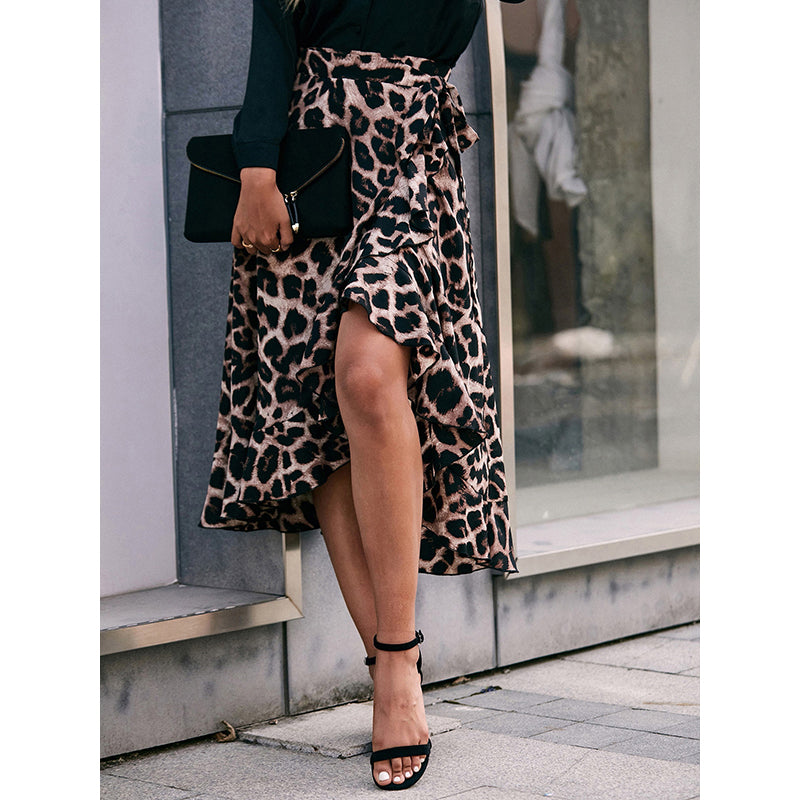 Brown Printed Wrap Midi Length Skirt