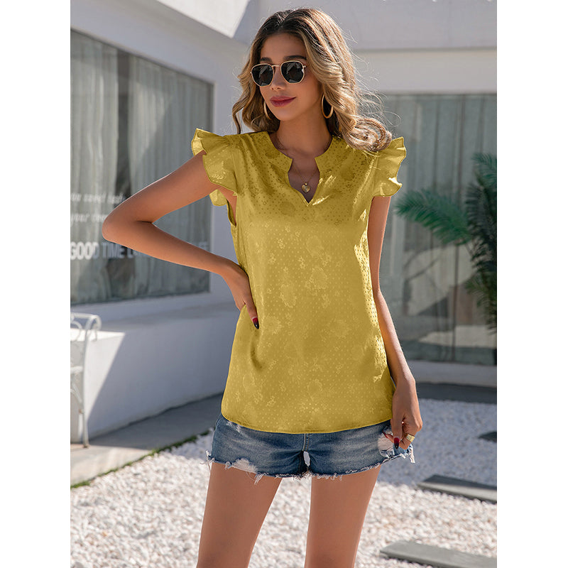 StyleCast Yellow V-Neck Flutter Sleeve Top