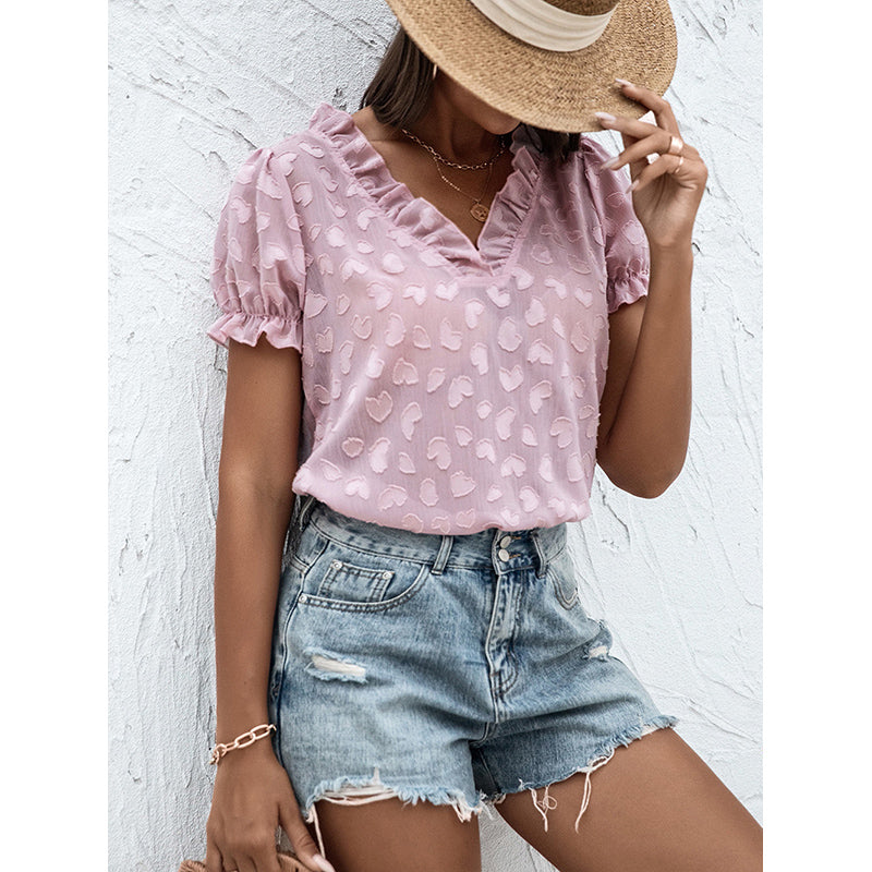 Pink V-neck Puff Sleeve Top