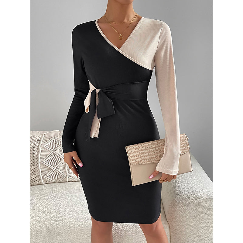 Black & White Colourblocked Wrap Dress