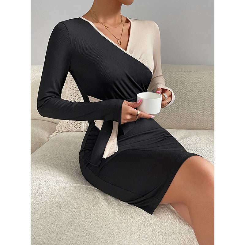 Black & White Colourblocked Wrap Dress