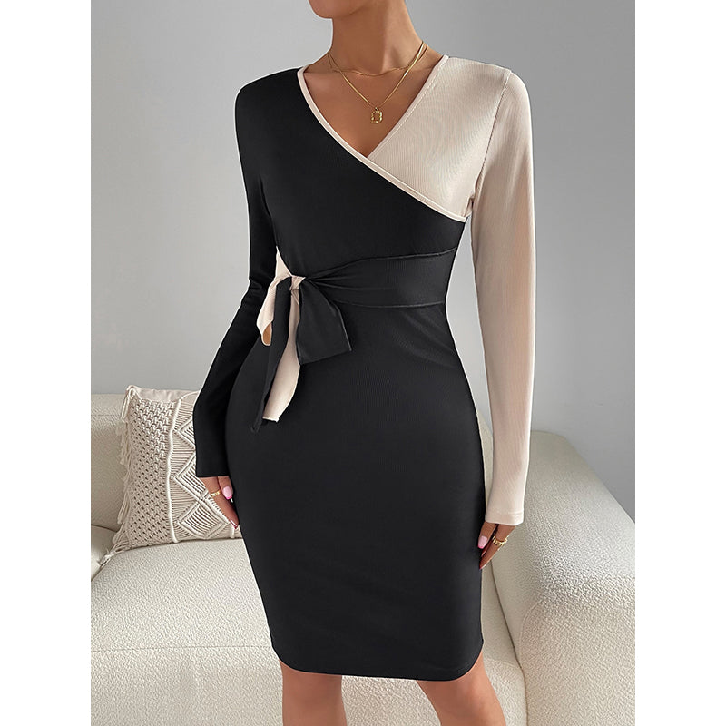 Black & White Colourblocked Wrap Dress