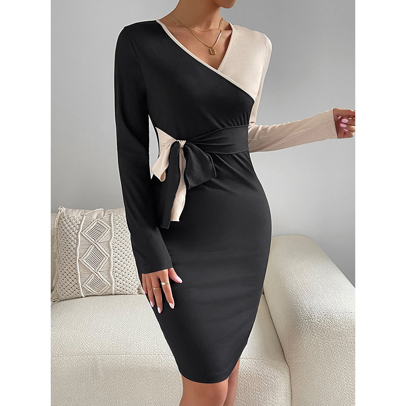 Black & White Colourblocked Wrap Dress