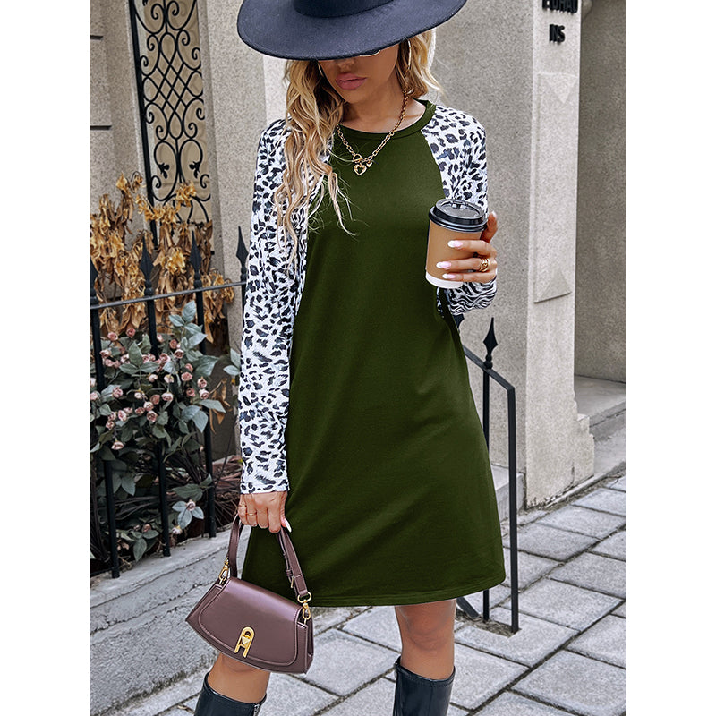 Green Animal Printed Raglan Sleeves T-shirt Dress