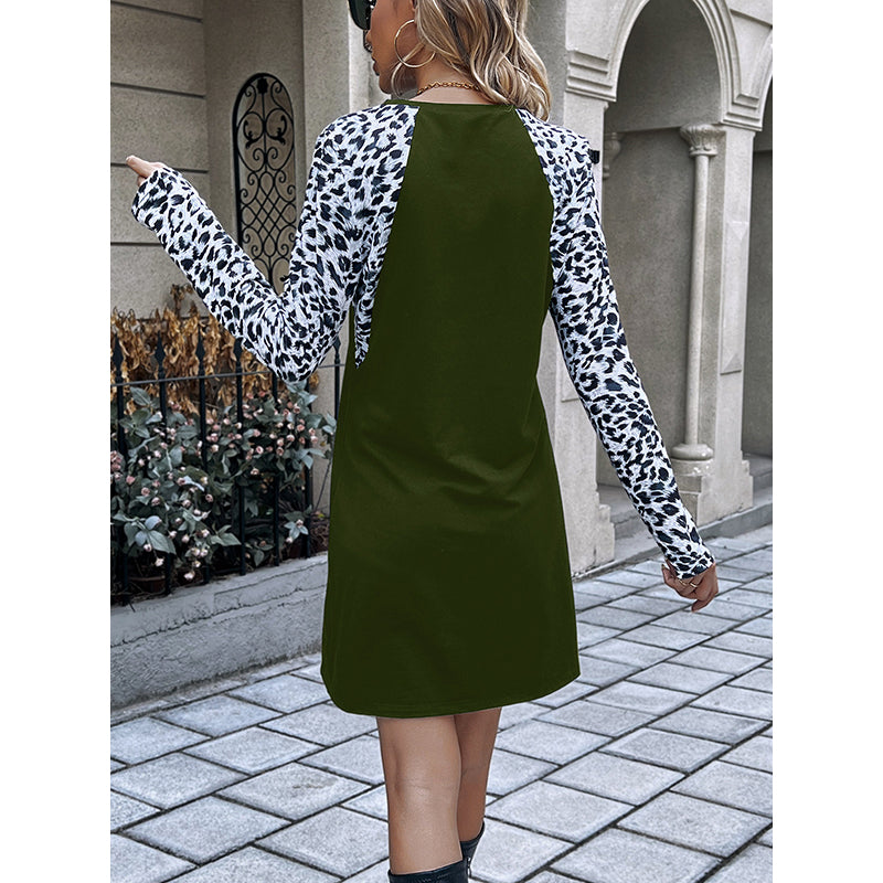 Green Animal Printed Raglan Sleeves T-shirt Dress