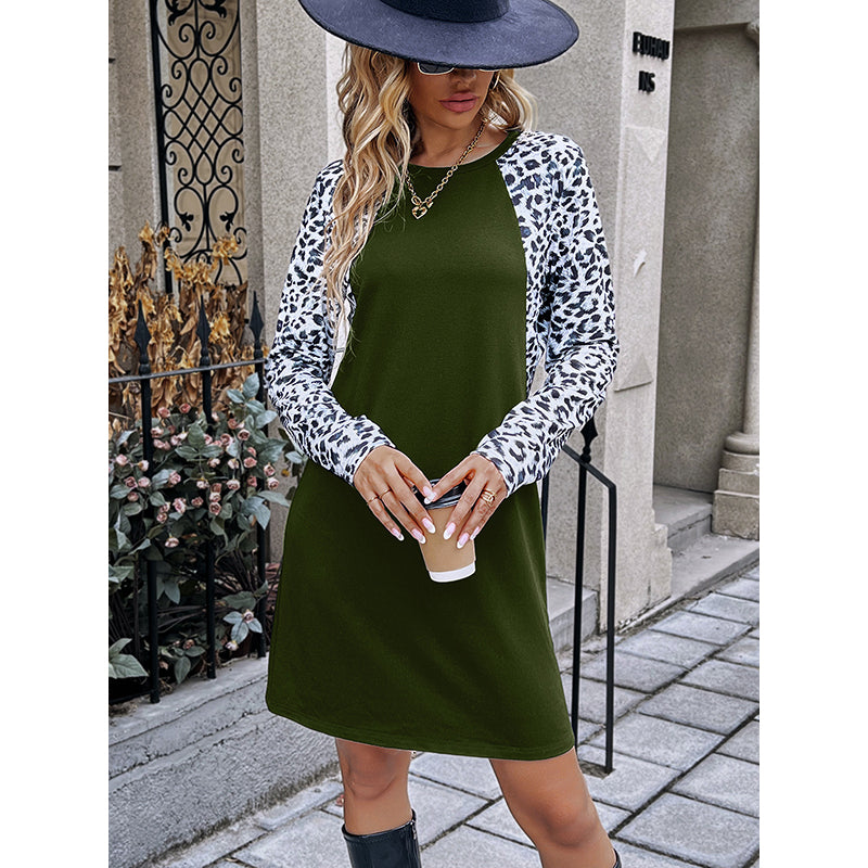 Green Animal Printed Raglan Sleeves T-shirt Dress