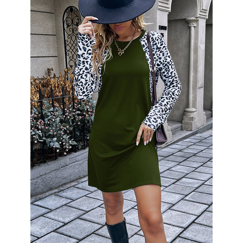 Green Animal Printed Raglan Sleeves T-shirt Dress