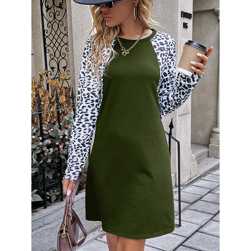 Green Animal Printed Raglan Sleeves T-shirt Dress