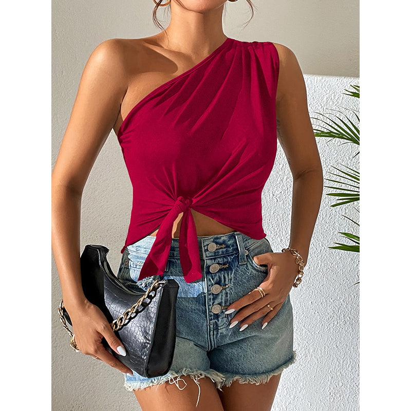 Maroon One Shoulder Twisted Crop Top