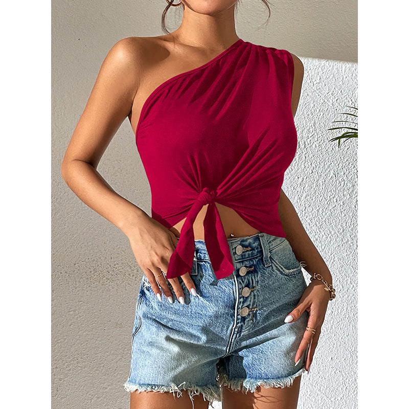 Maroon One Shoulder Twisted Crop Top