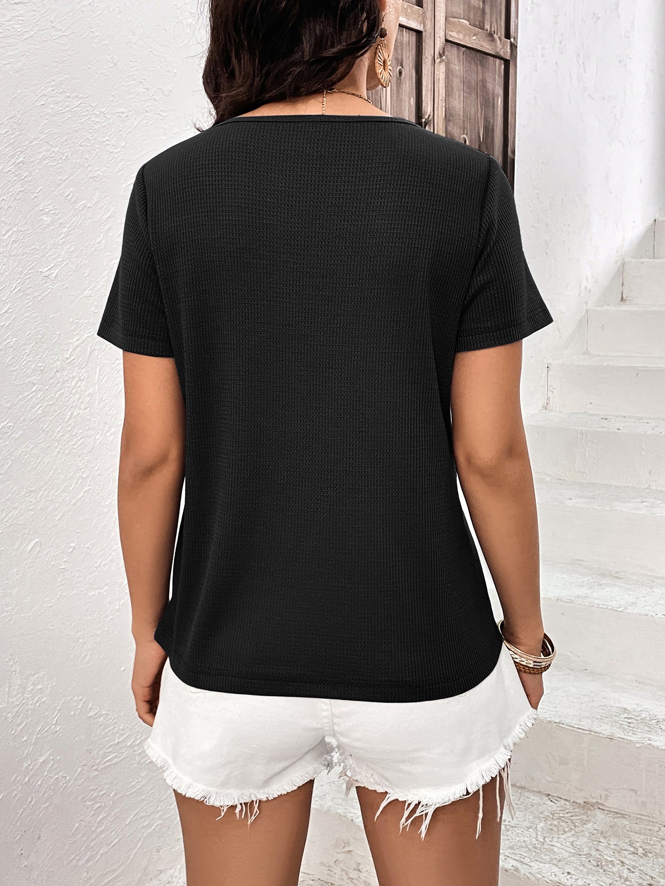 Black Lace Detailed Casual Top
