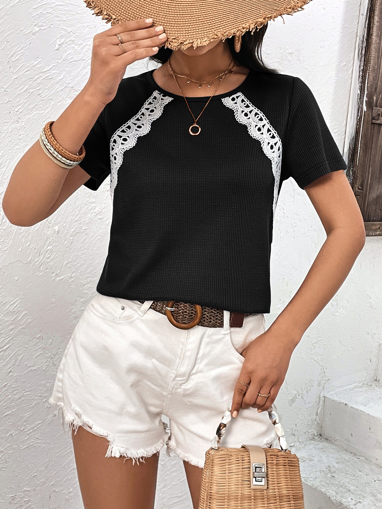 Black Lace Detailed Casual Top