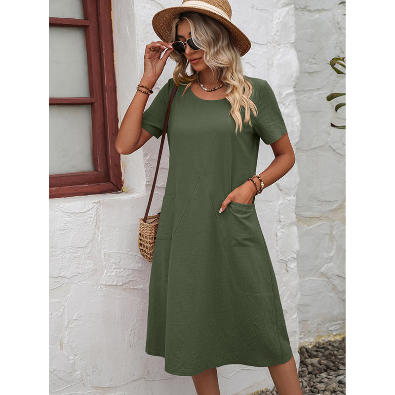 Round Neck Cotton A-Line Dress