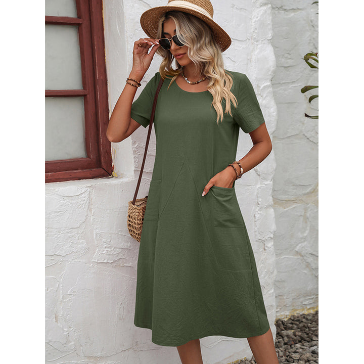 Round Neck Cotton A-Line Dress