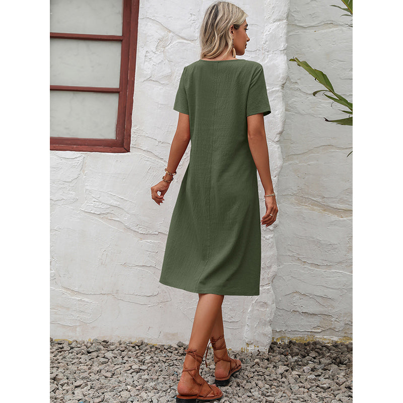 Round Neck Cotton A-Line Dress