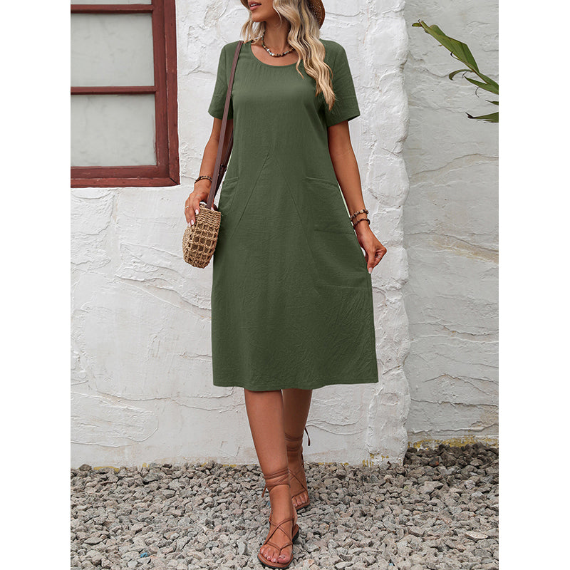 Round Neck Cotton A-Line Dress