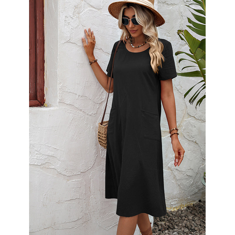 Black Round Neck A-Line Dress