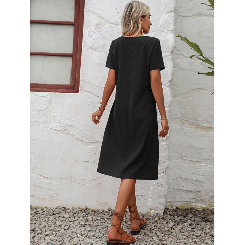 Black Round Neck A-Line Dress