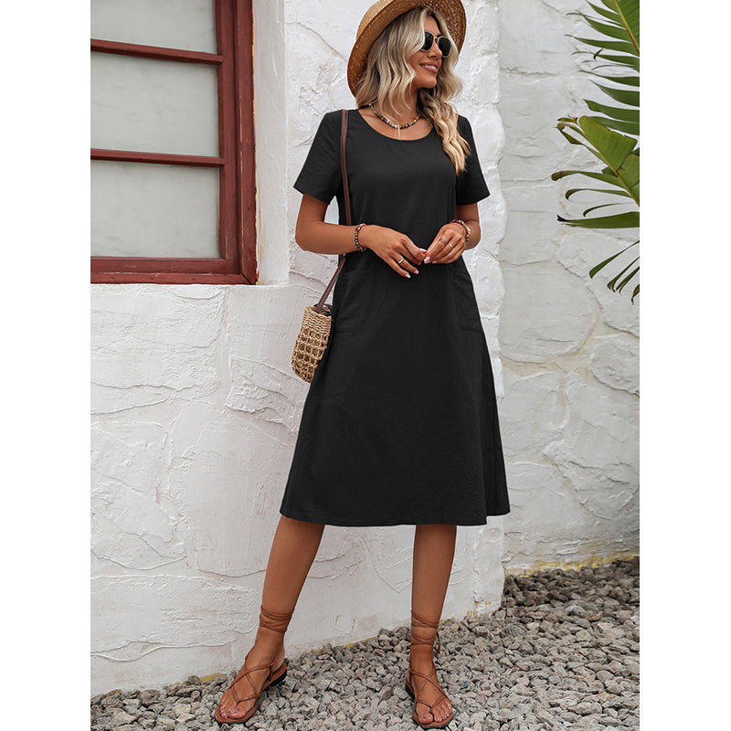 Black Round Neck A-Line Dress
