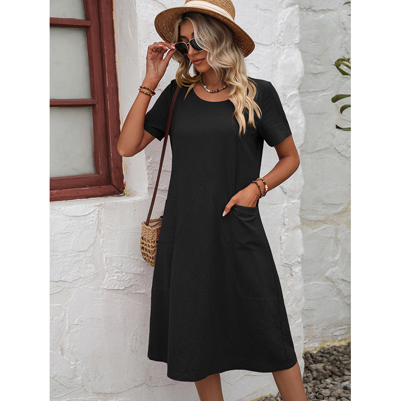 Black Round Neck A-Line Dress