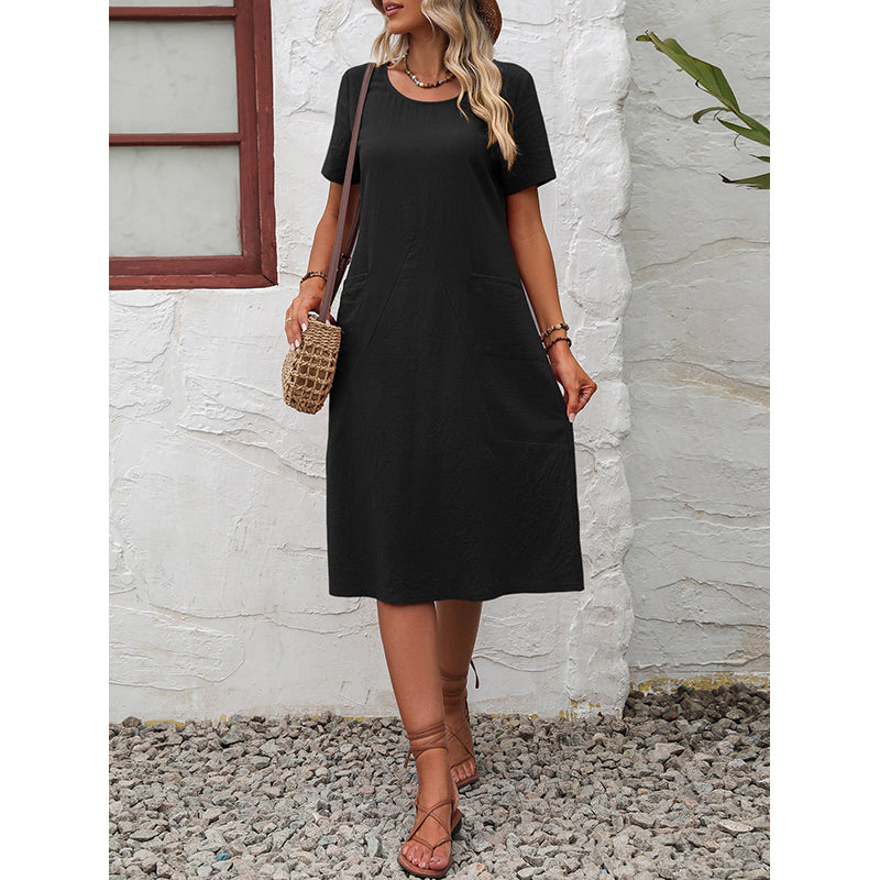 Black Round Neck A-Line Dress