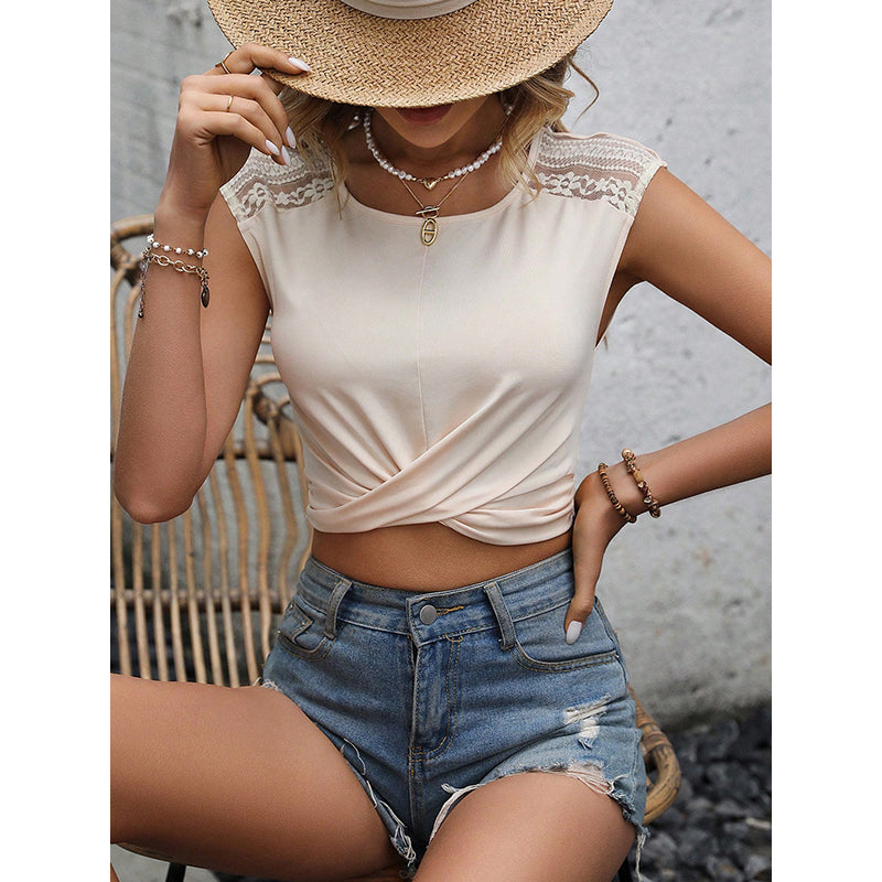 Beige Twisted Chiffon Boxy Top
