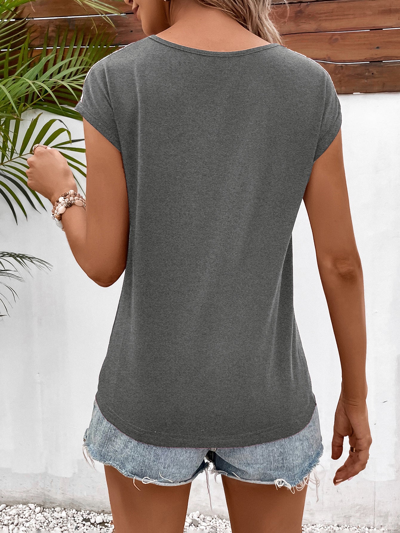 Grey V-Neck Extended Sleeves Top