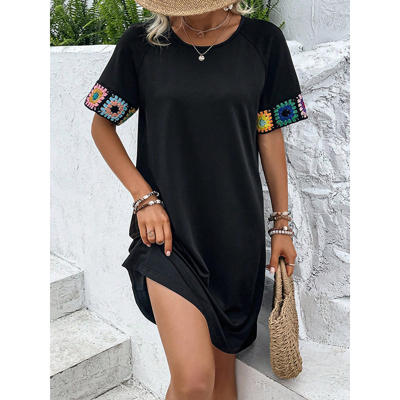 Black Embroidered T-shirt Dress