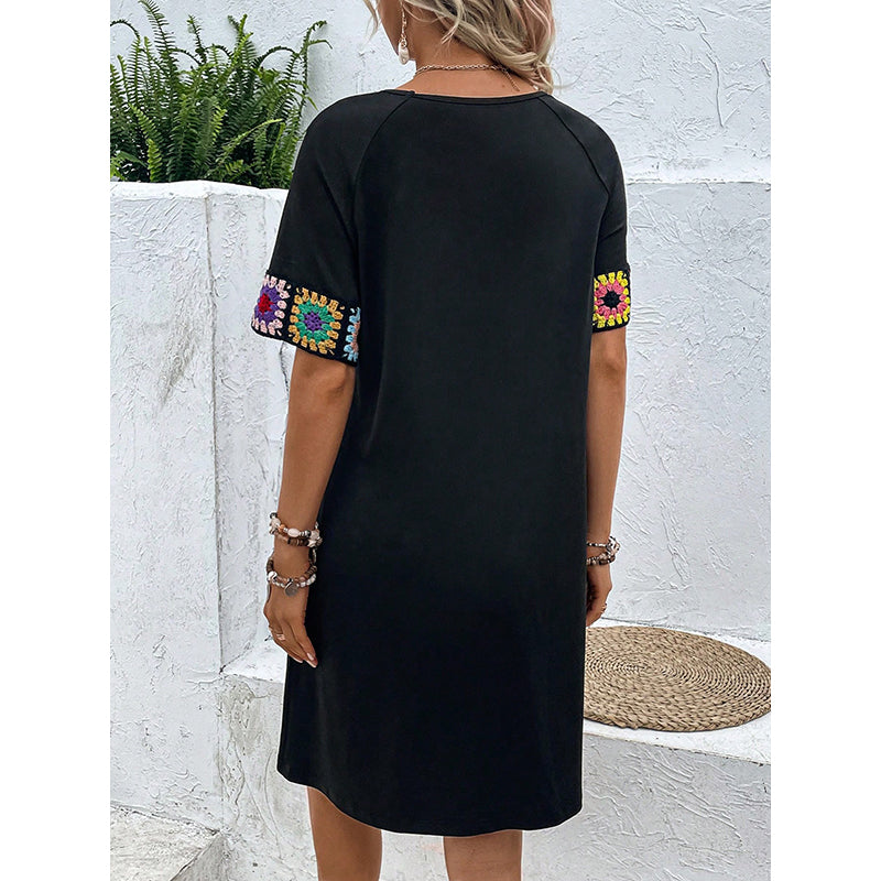 Black Embroidered T-shirt Dress