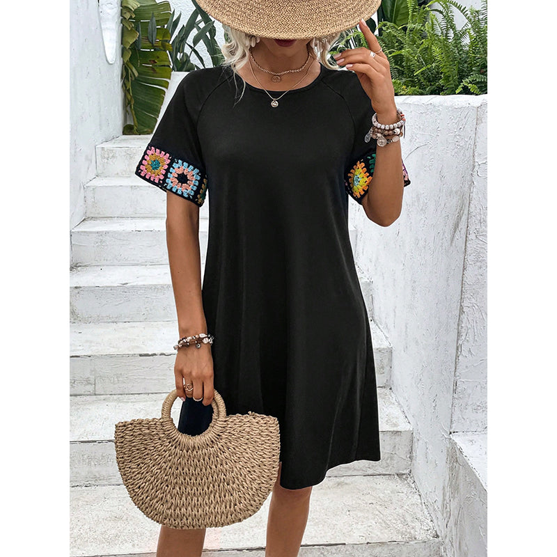 Black Embroidered T-shirt Dress
