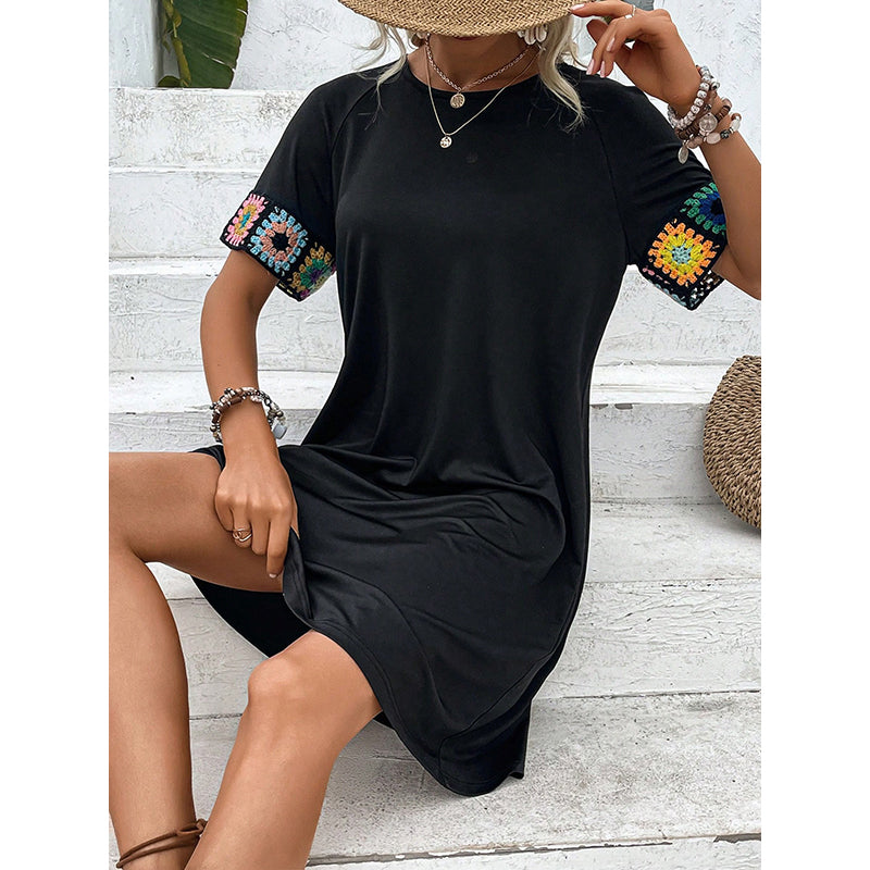 Black Embroidered T-shirt Dress