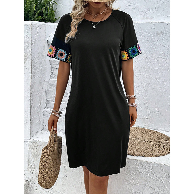 Black Embroidered T-shirt Dress