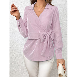 Pink Striped Tie Up Detail Shirt Style Top