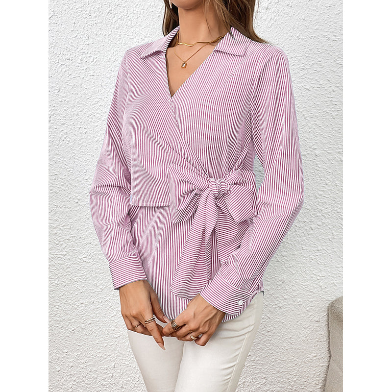 Pink Striped Tie Up Detail Shirt Style Top