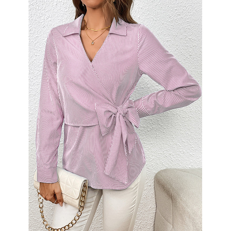 Pink Striped Tie Up Detail Shirt Style Top