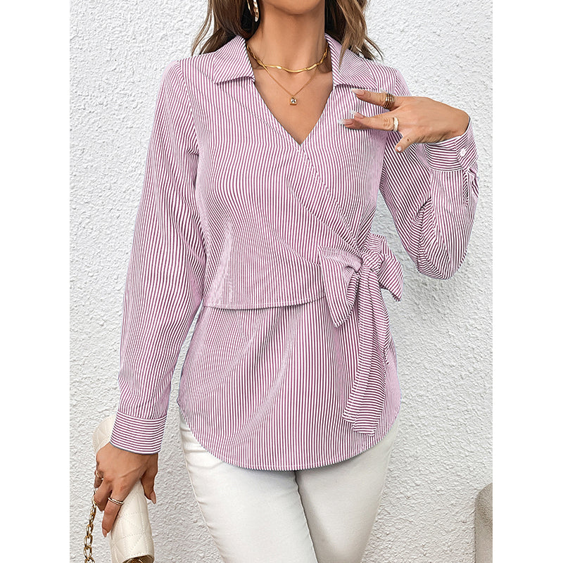 Pink Striped Tie Up Detail Shirt Style Top
