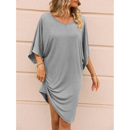 Grey Round Neck Dolman Sleeves T-shirt Dress