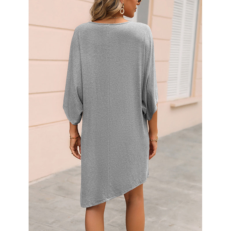 Grey Round Neck Dolman Sleeves T-shirt Dress