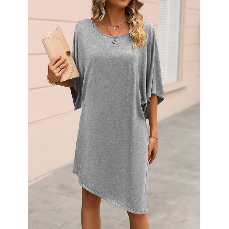 Grey Round Neck Dolman Sleeves T-shirt Dress