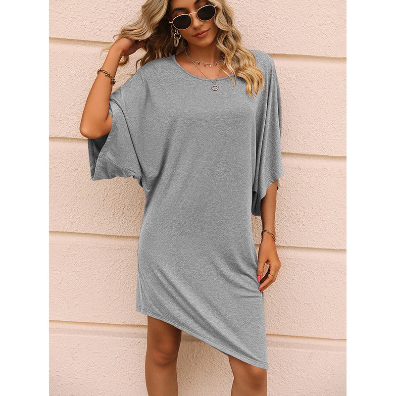 Grey Round Neck Dolman Sleeves T-shirt Dress