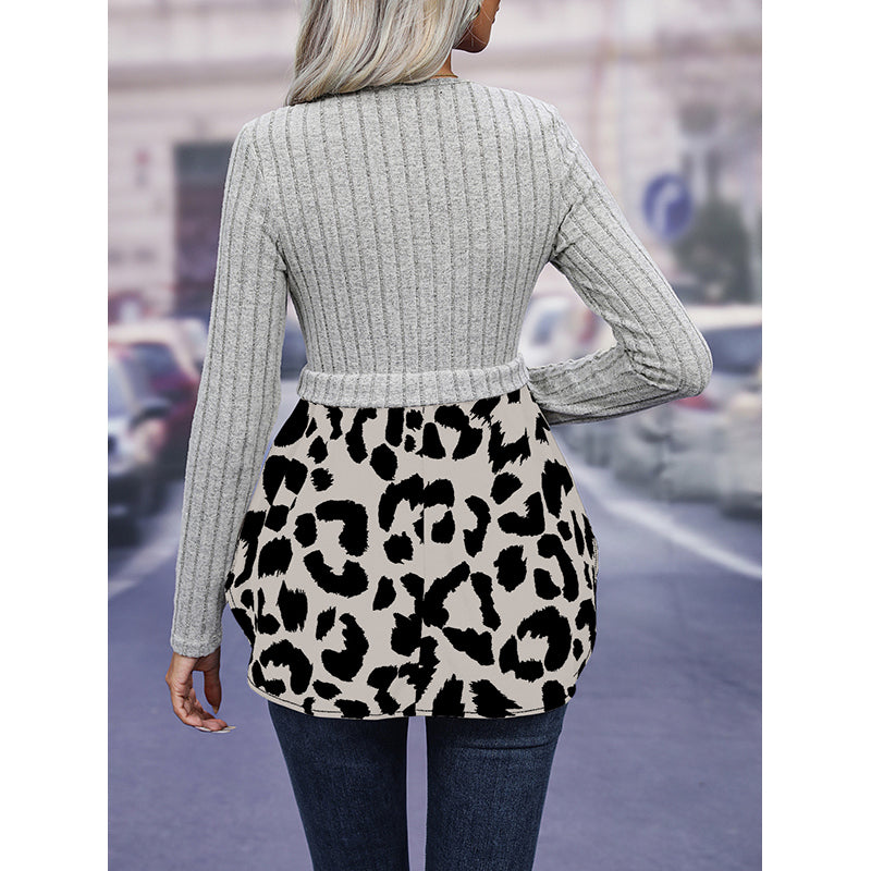 Grey Round Neck Ribbed Pullover