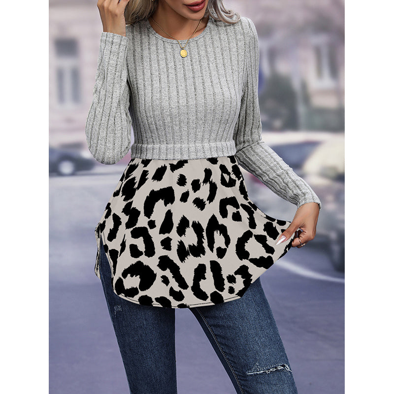 Grey Round Neck Ribbed Pullover